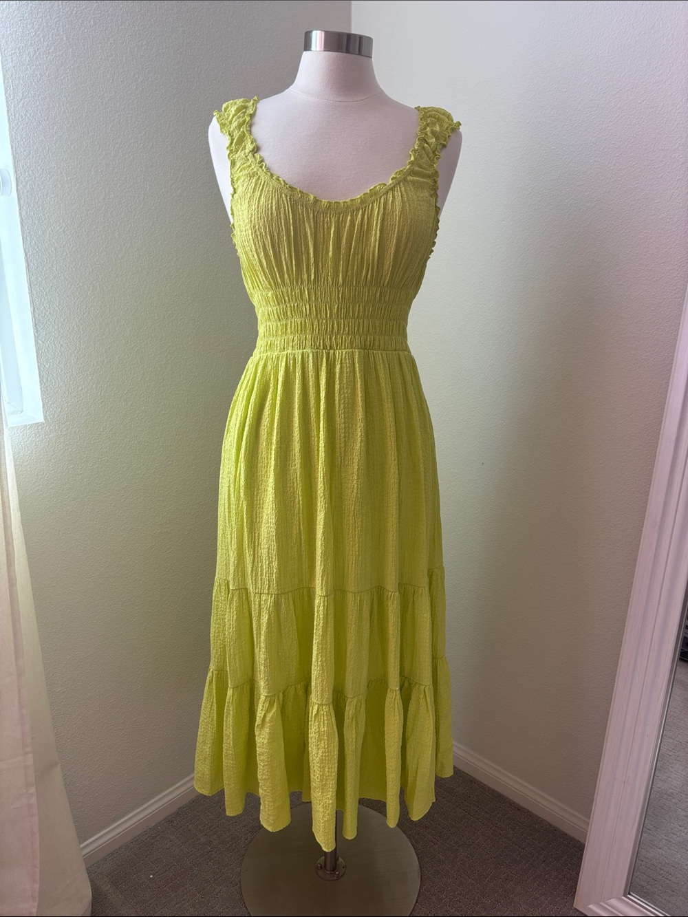 Urban Outfitters Lime Green Smocked Midi Dress